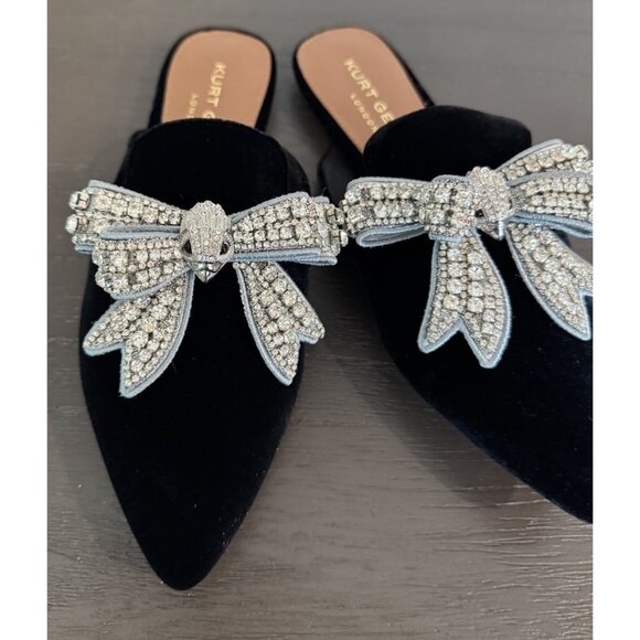 Kurt Geiger 37 / US 7 London Crystal Embellished Mule Black Velvet Flat Slip On - Picture 4 of 14